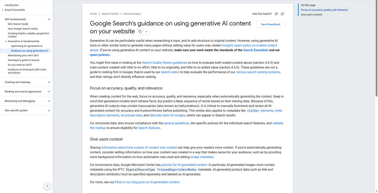 Google's guidance on using generative AI content in Search