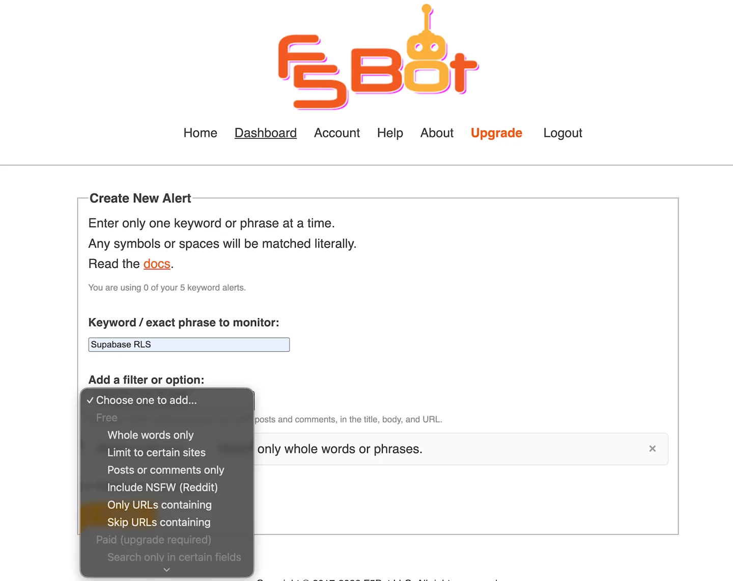 Fbbot alert creation