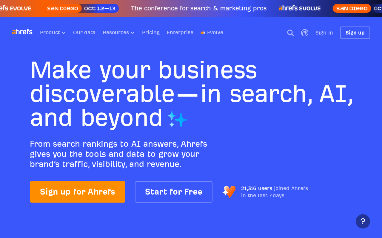 Ahrefs homepage screenshot