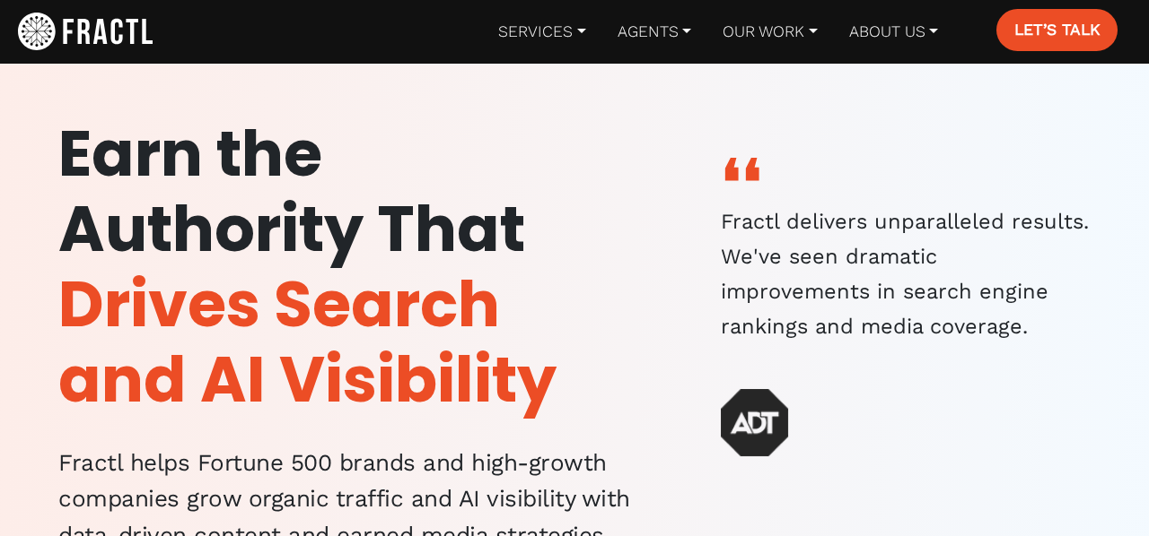 Screenshot of the Fractl homepage