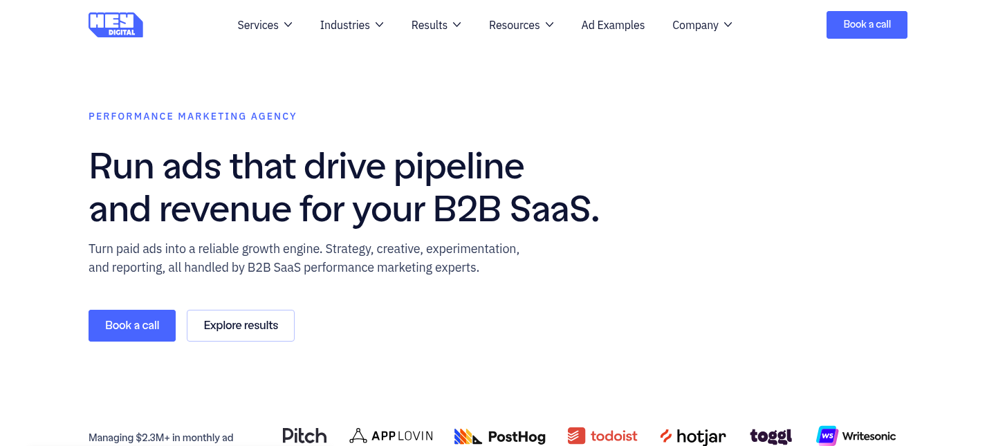 Screenshot of the Hey Digital homepage