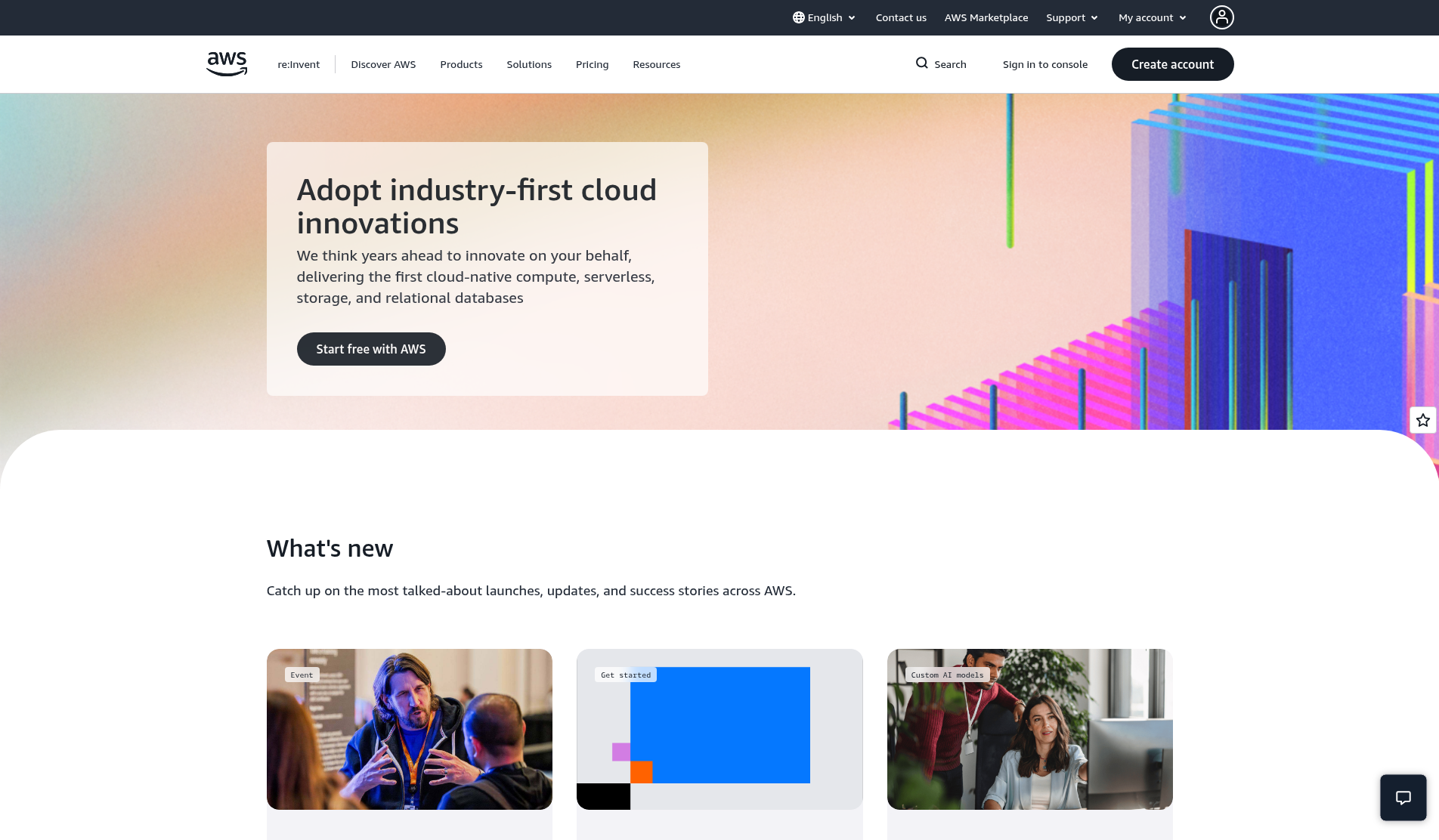 Screenshot of the AWS homepage