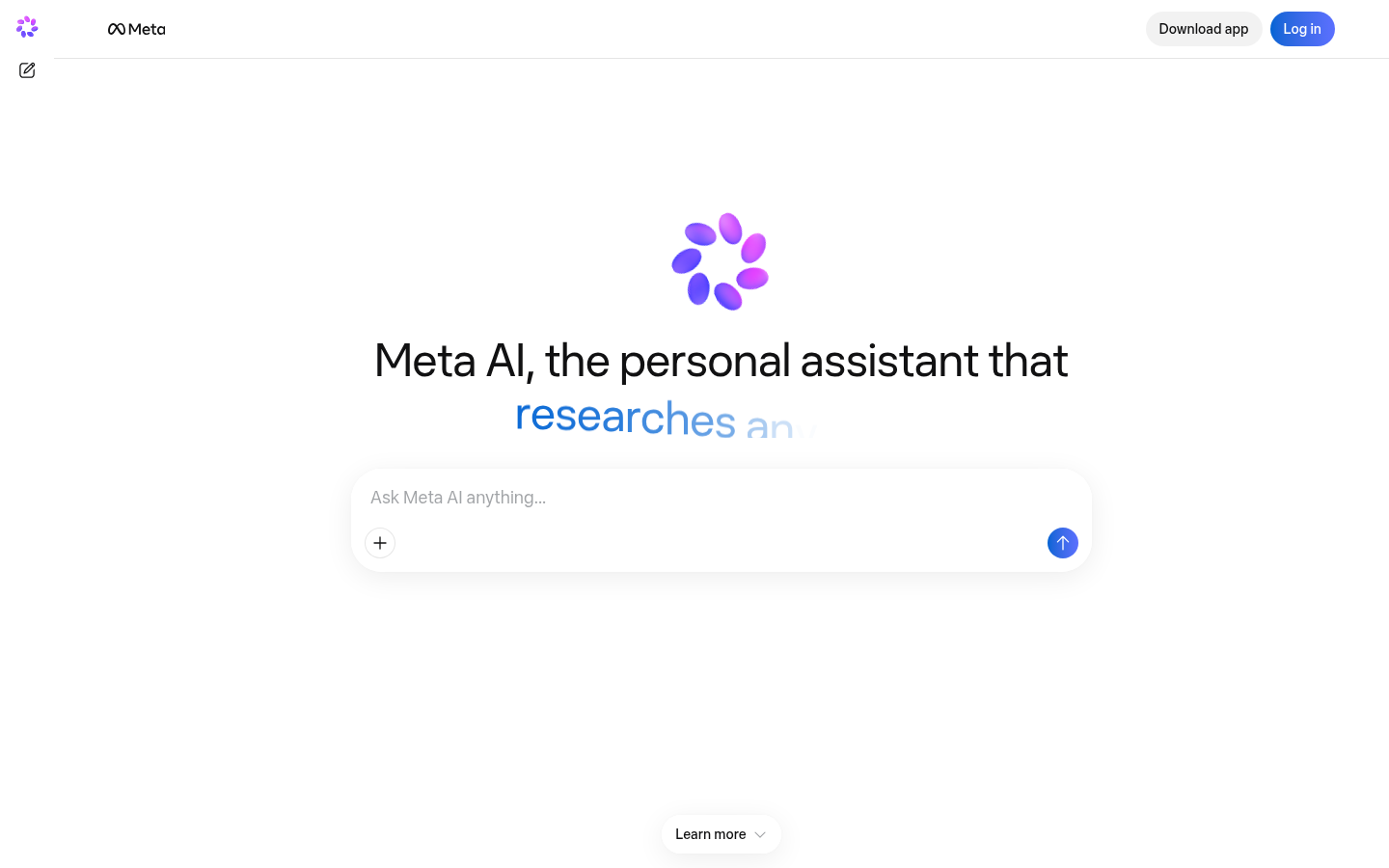 Screenshot of the Meta AI homepage