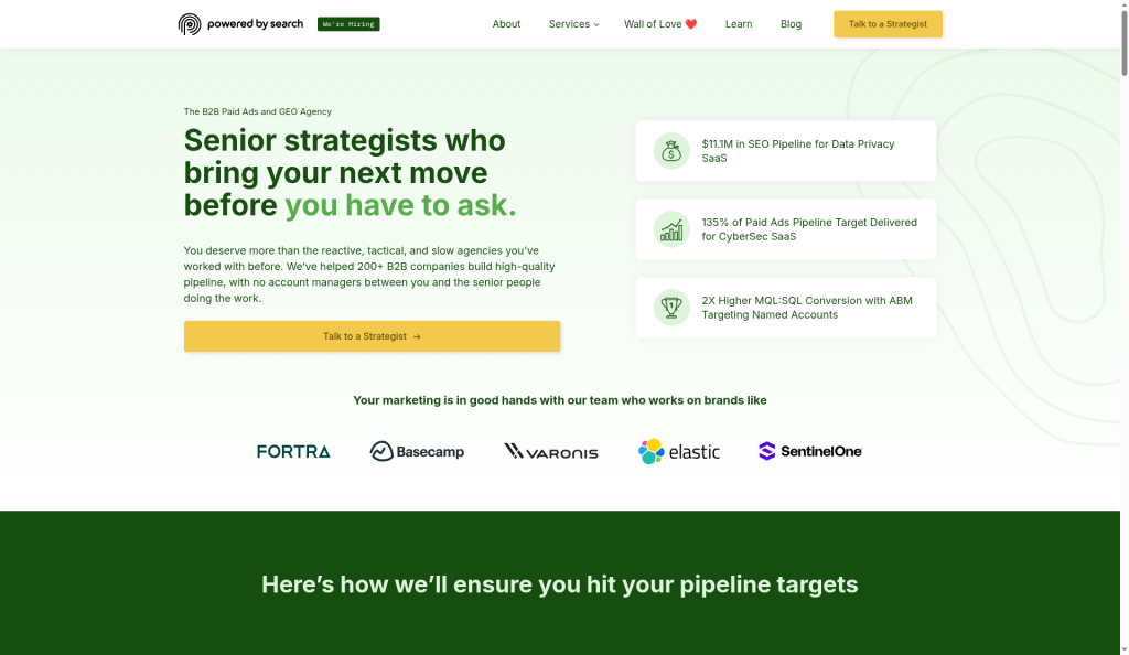 Screenshot of the Powered by Search homepage