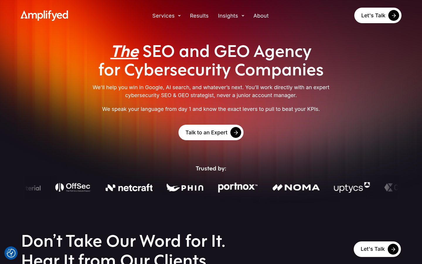 Screenshot of the Amplifyed homepage