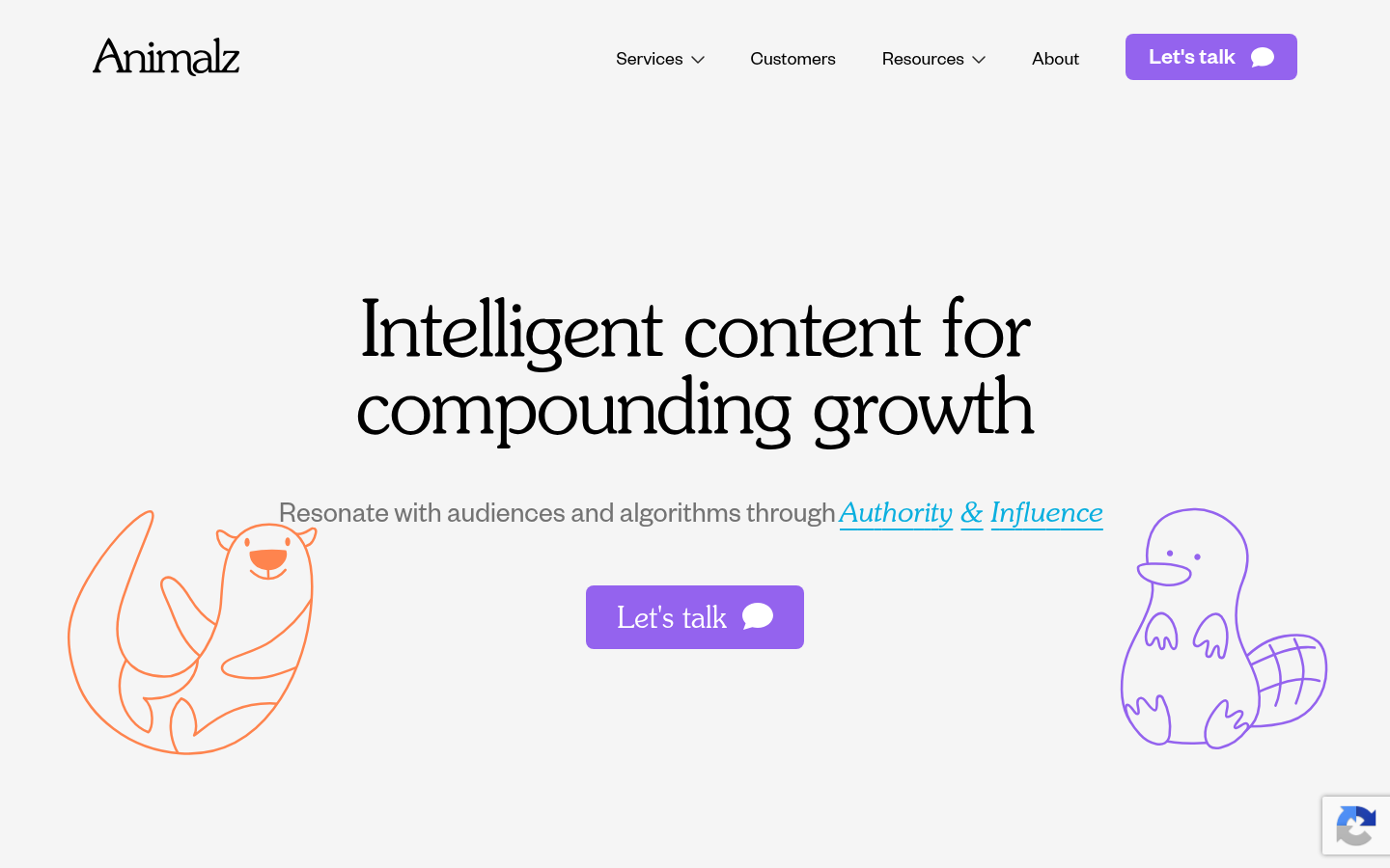 Screenshot of the Animalz homepage