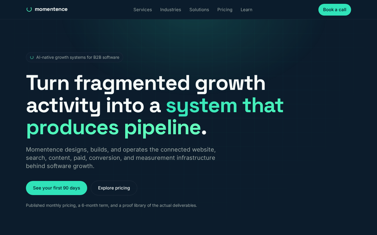 Momentence homepage screenshot