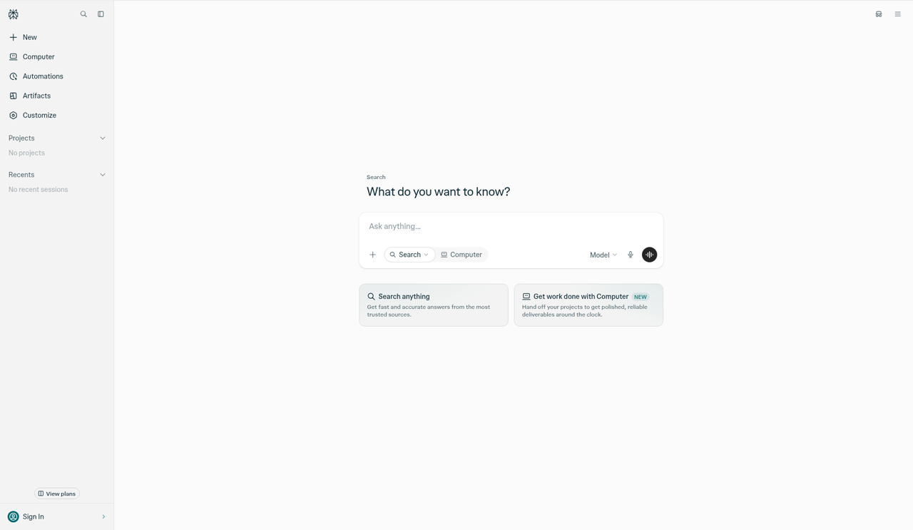 Screenshot of the Perplexity homepage
