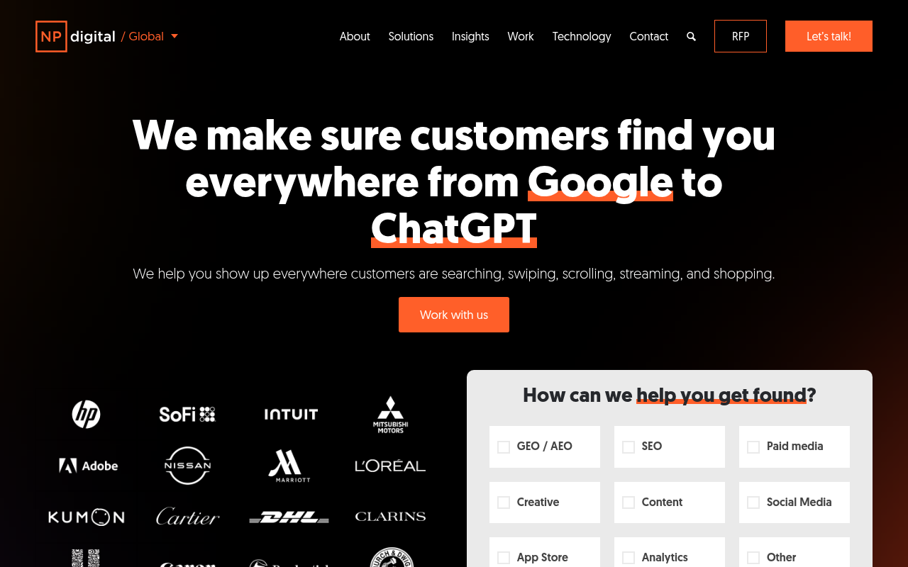 Screenshot of the NP Digital homepage
