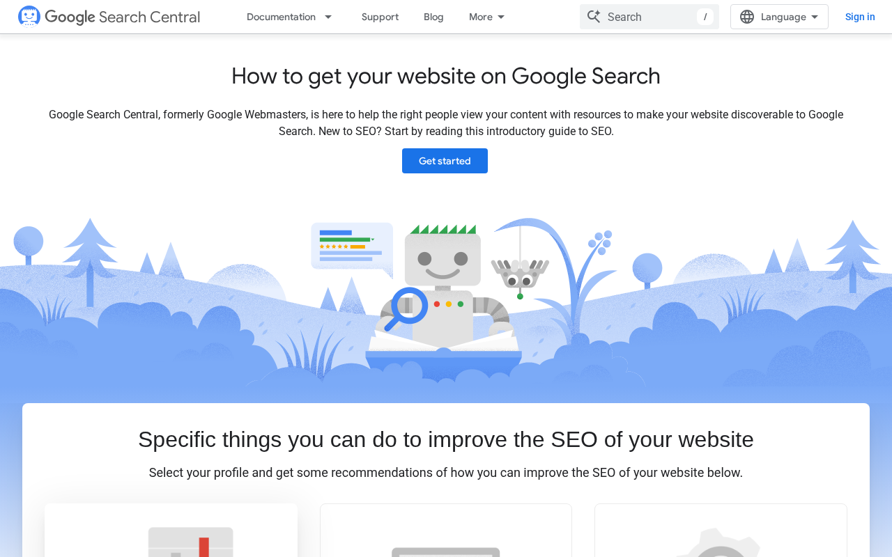 Google Search Central homepage screenshot