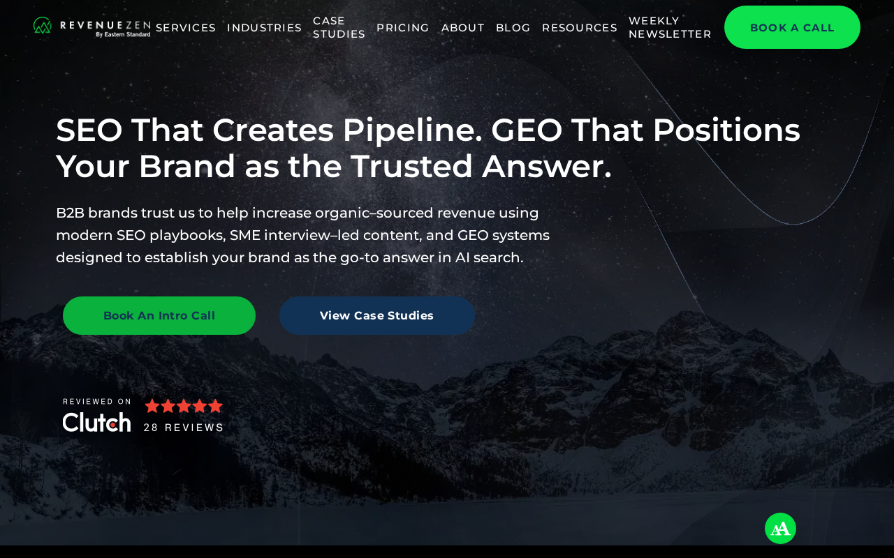 Screenshot of the RevenueZen homepage