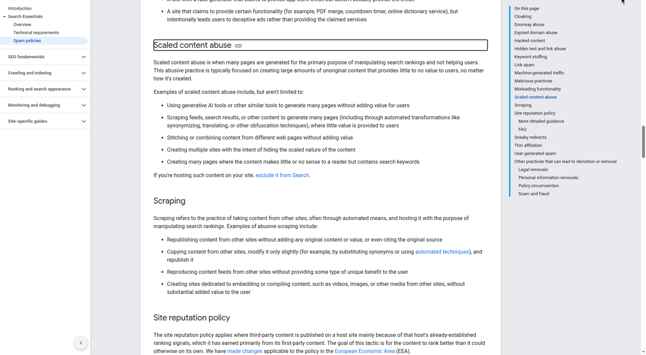 Google spam policies: the scaled content abuse section