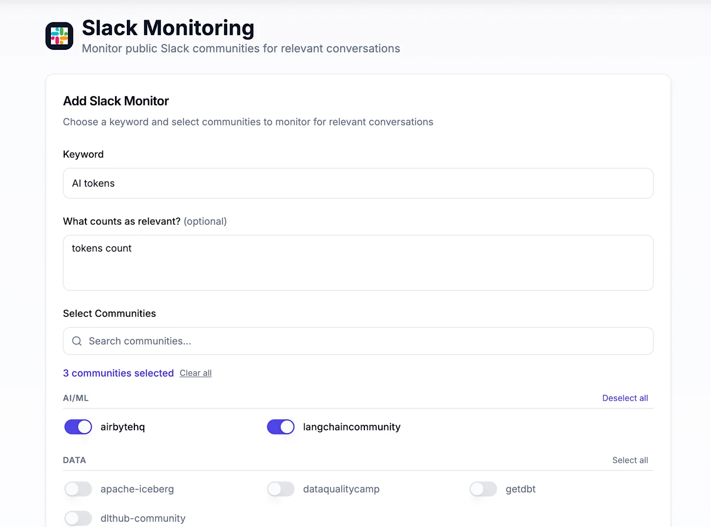 Slack monitoring in communityTracker