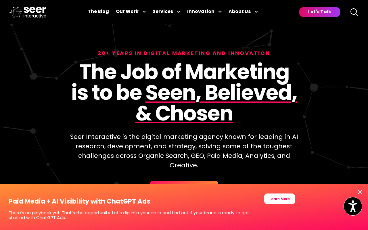 Screenshot of the Seer Interactive homepage
