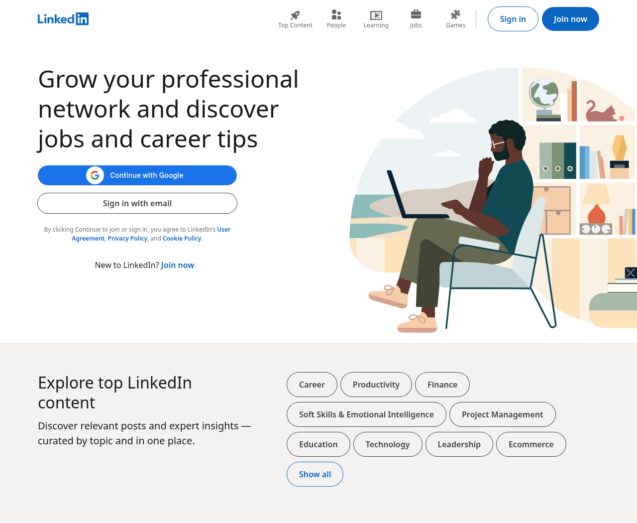Screenshot of the LinkedIn homepage
