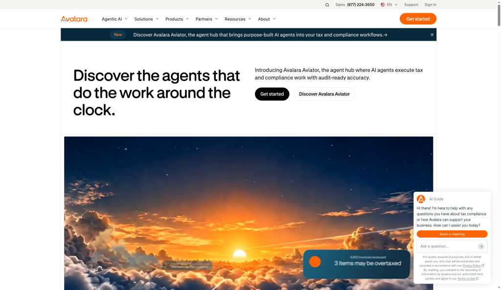 Screenshot of the Avalara homepage
