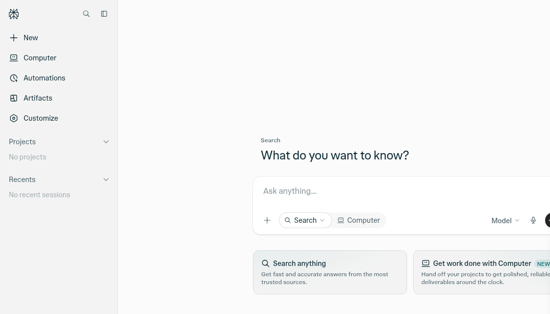 Screenshot of the Perplexity homepage