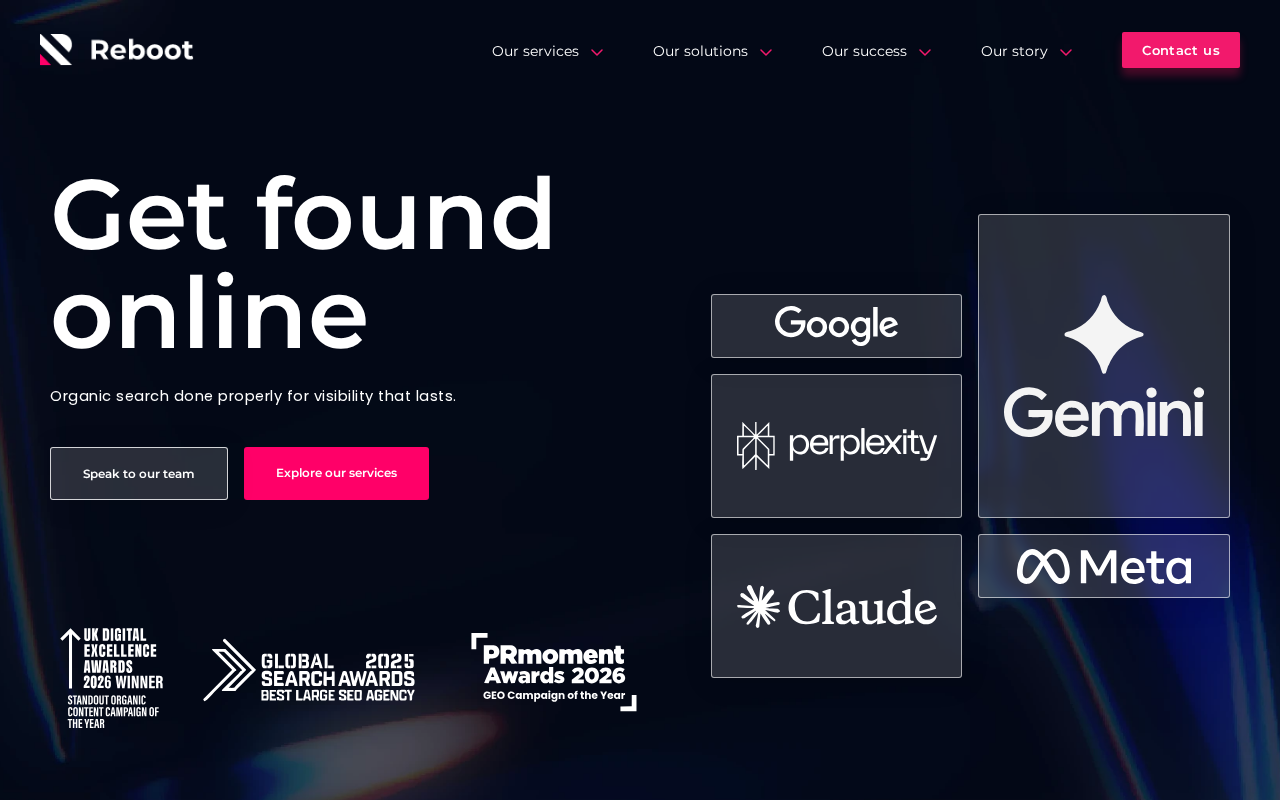 Screenshot of the Reboot Online homepage