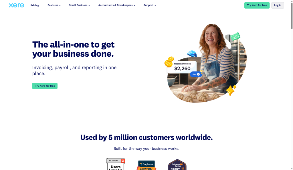 Screenshot of the Xero homepage