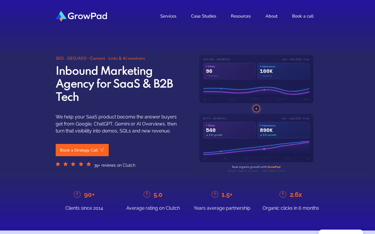 Screenshot of the GrowPad homepage