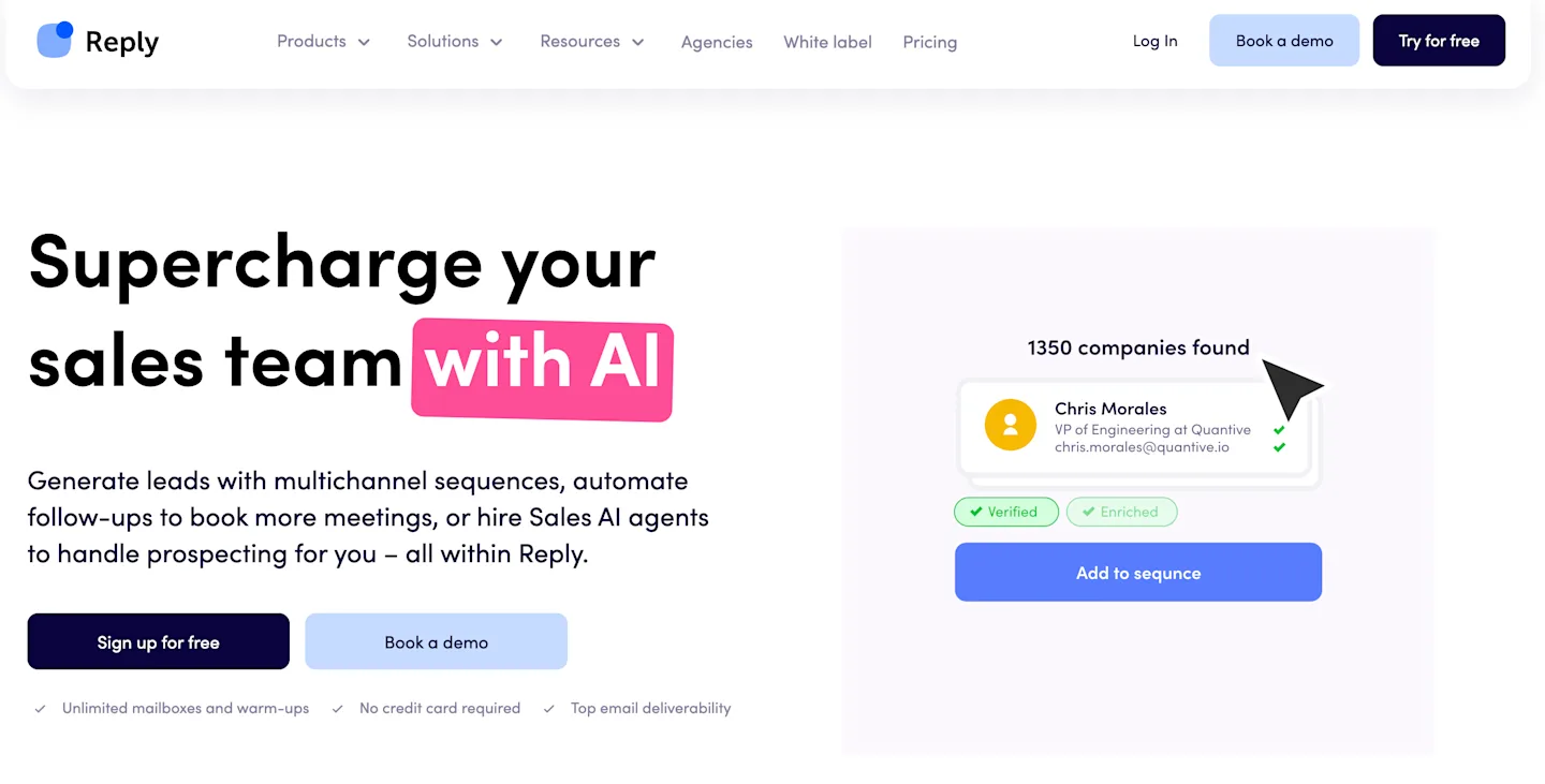 Reply io homepage
