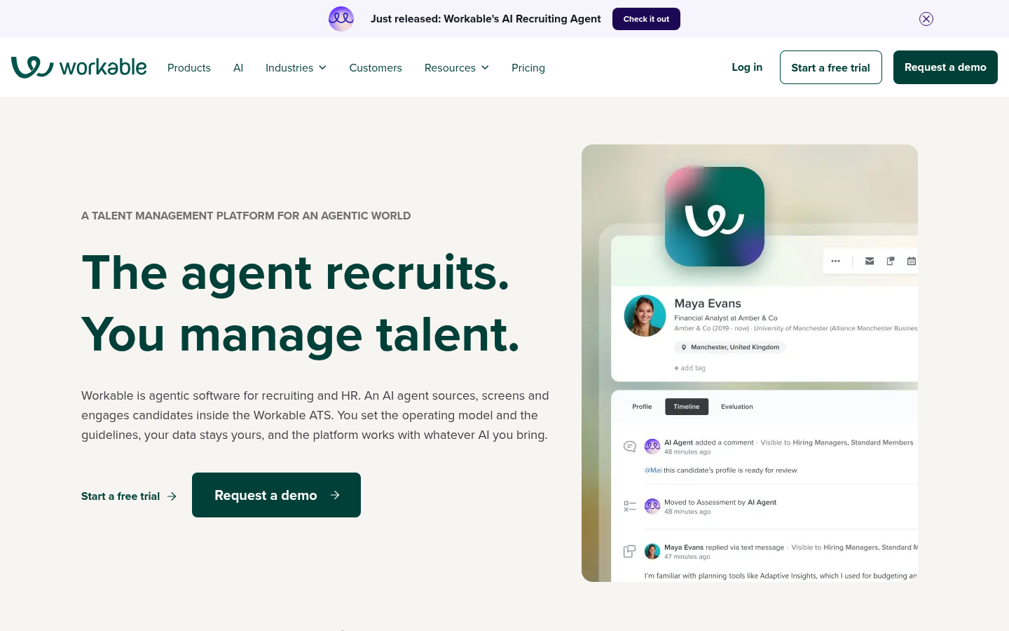 Screenshot of the Workable homepage