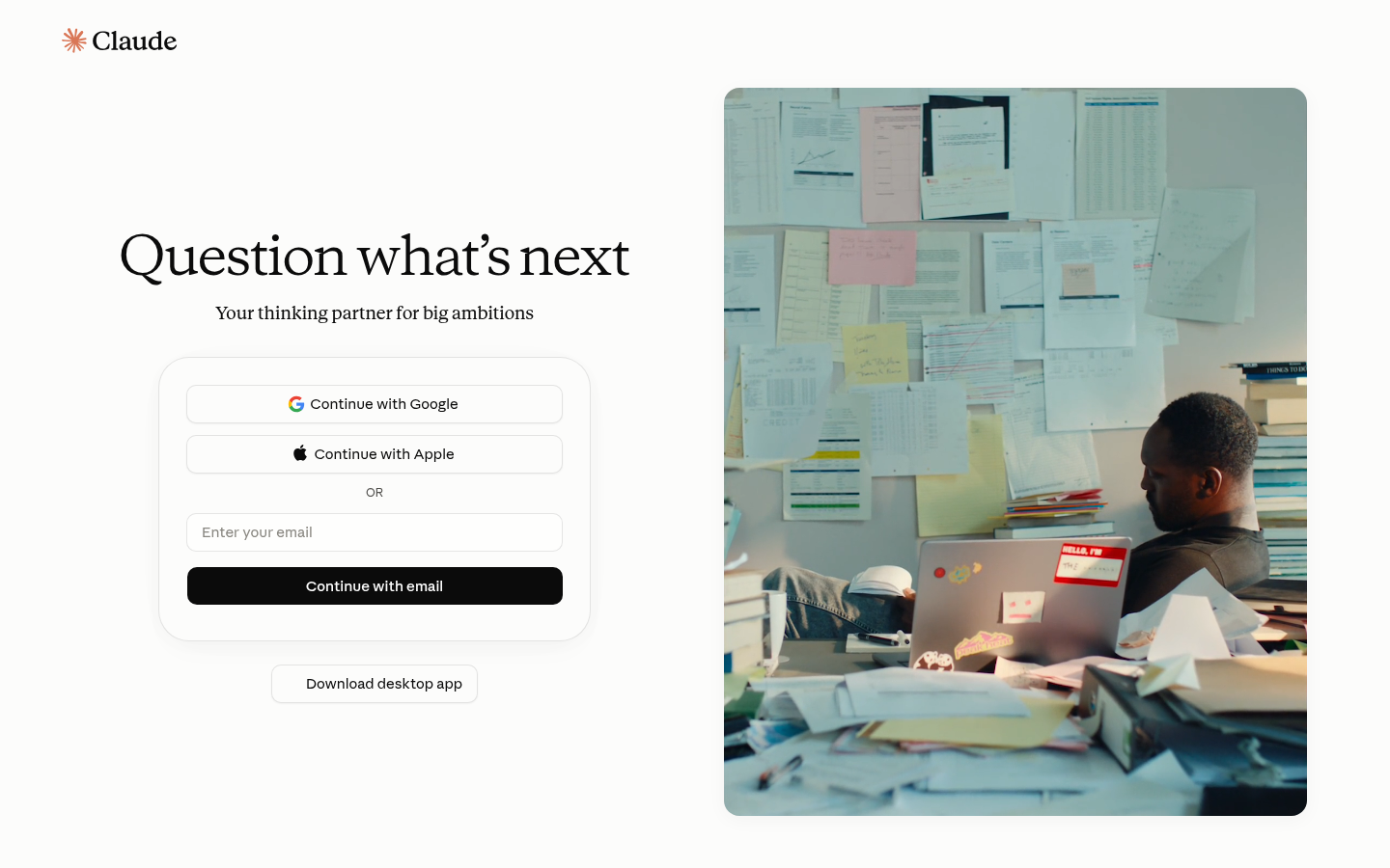 Screenshot of the Claude homepage