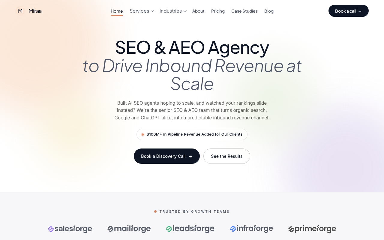 Screenshot of the Miraa homepage