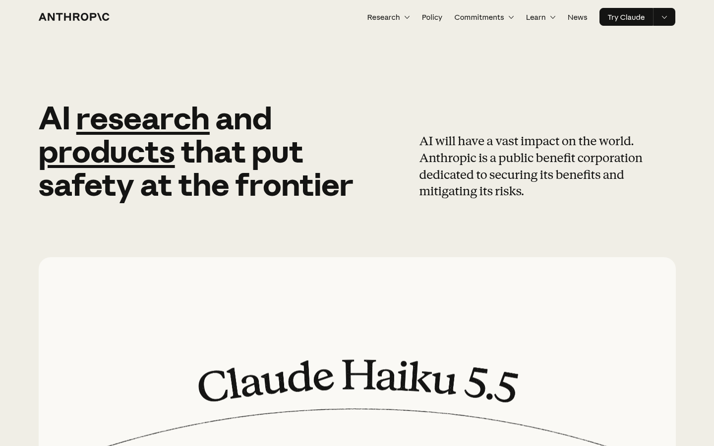 Screenshot of the Anthropic homepage