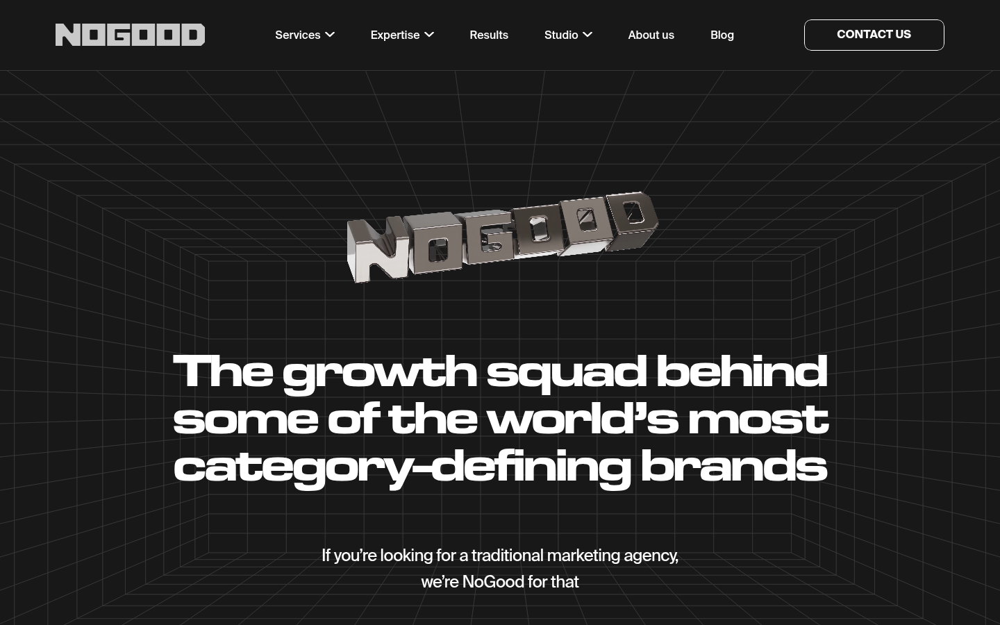 Screenshot of the NoGood homepage
