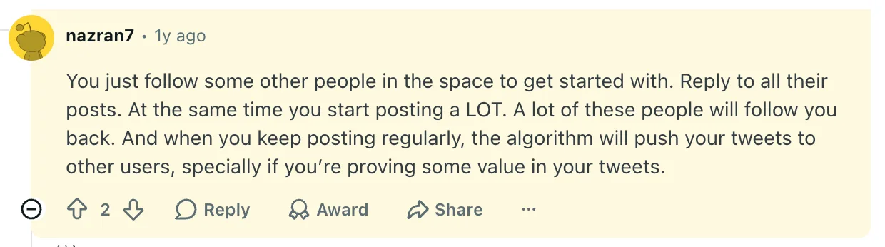 User sharing experience in X Replying strategy