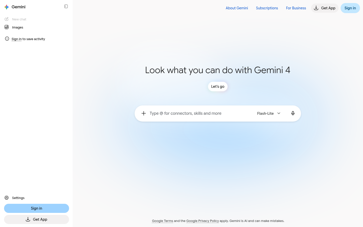 Screenshot of the Gemini homepage