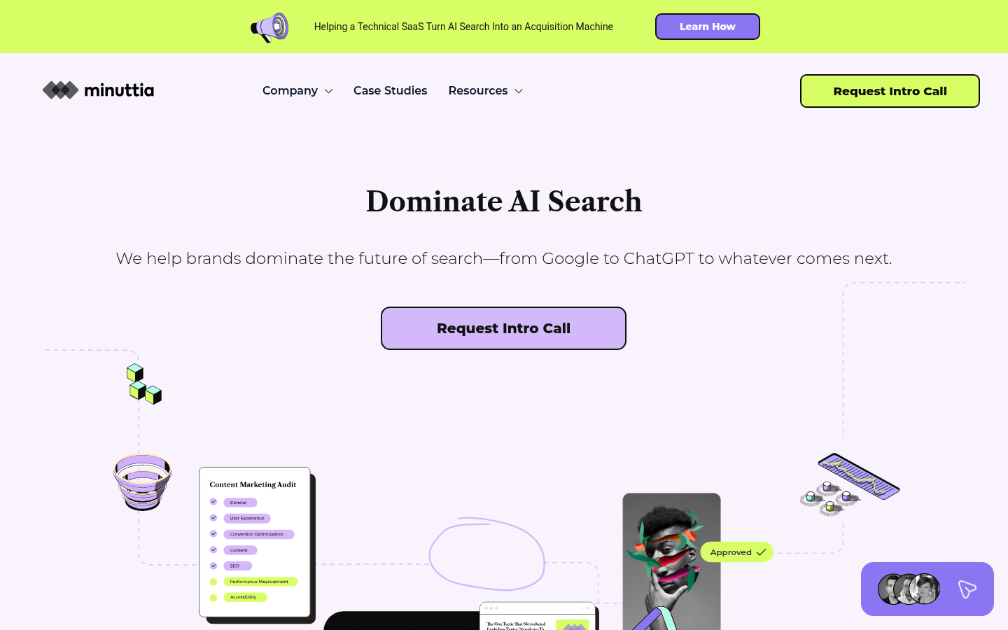 Screenshot of the Minuttia homepage