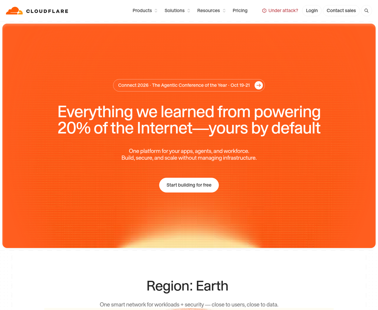 Screenshot of the Cloudflare homepage