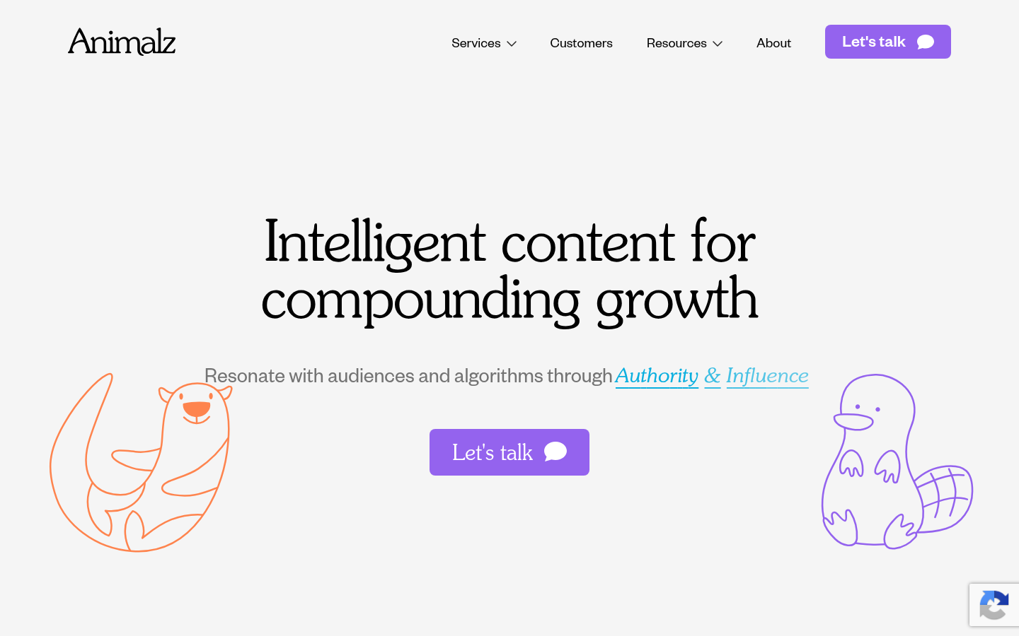 Screenshot of the Animalz homepage