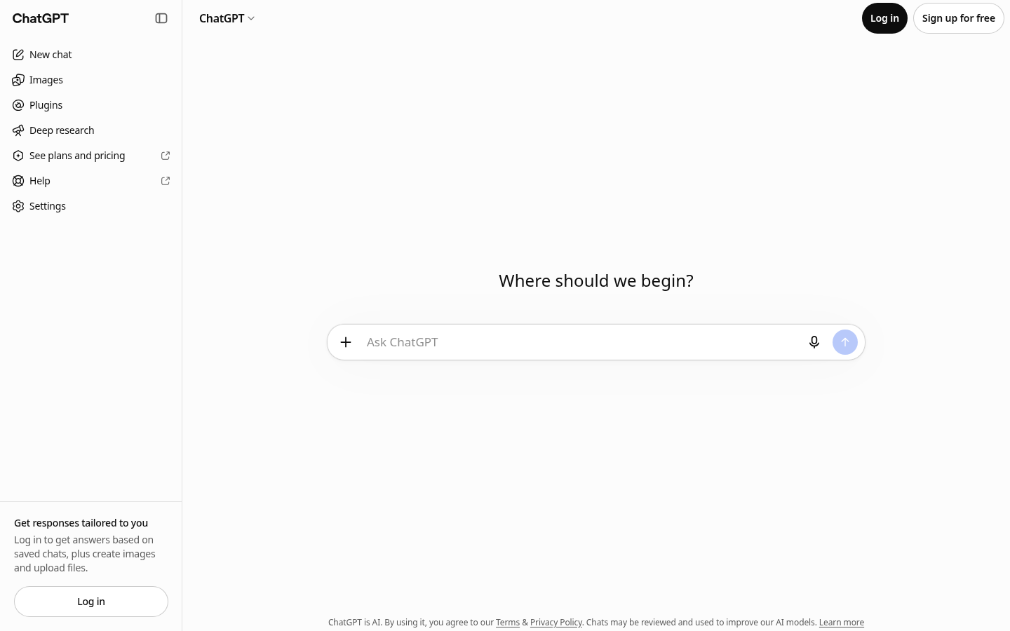 Screenshot of the ChatGPT homepage