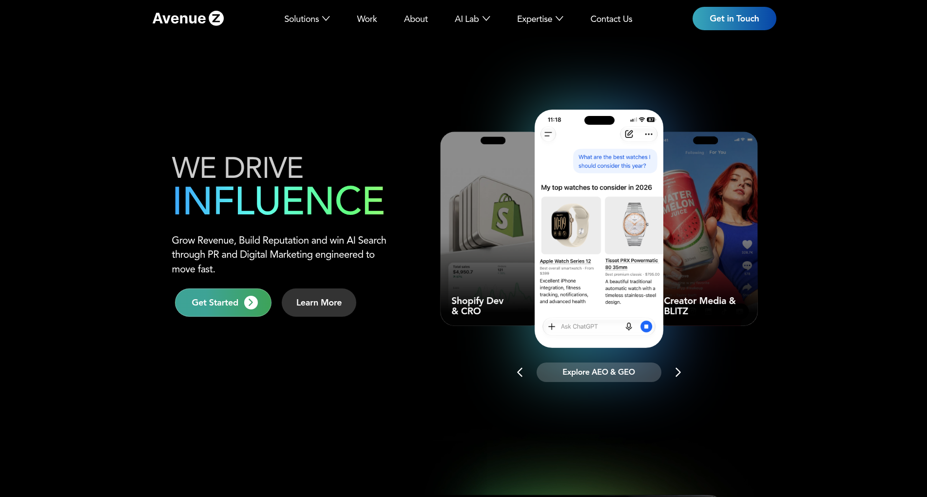 Screenshot of the Avenue Z homepage