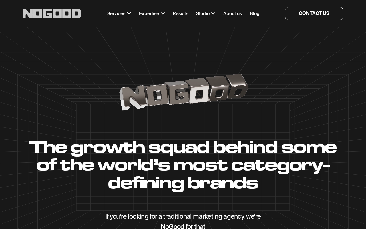 Screenshot of the NoGood homepage