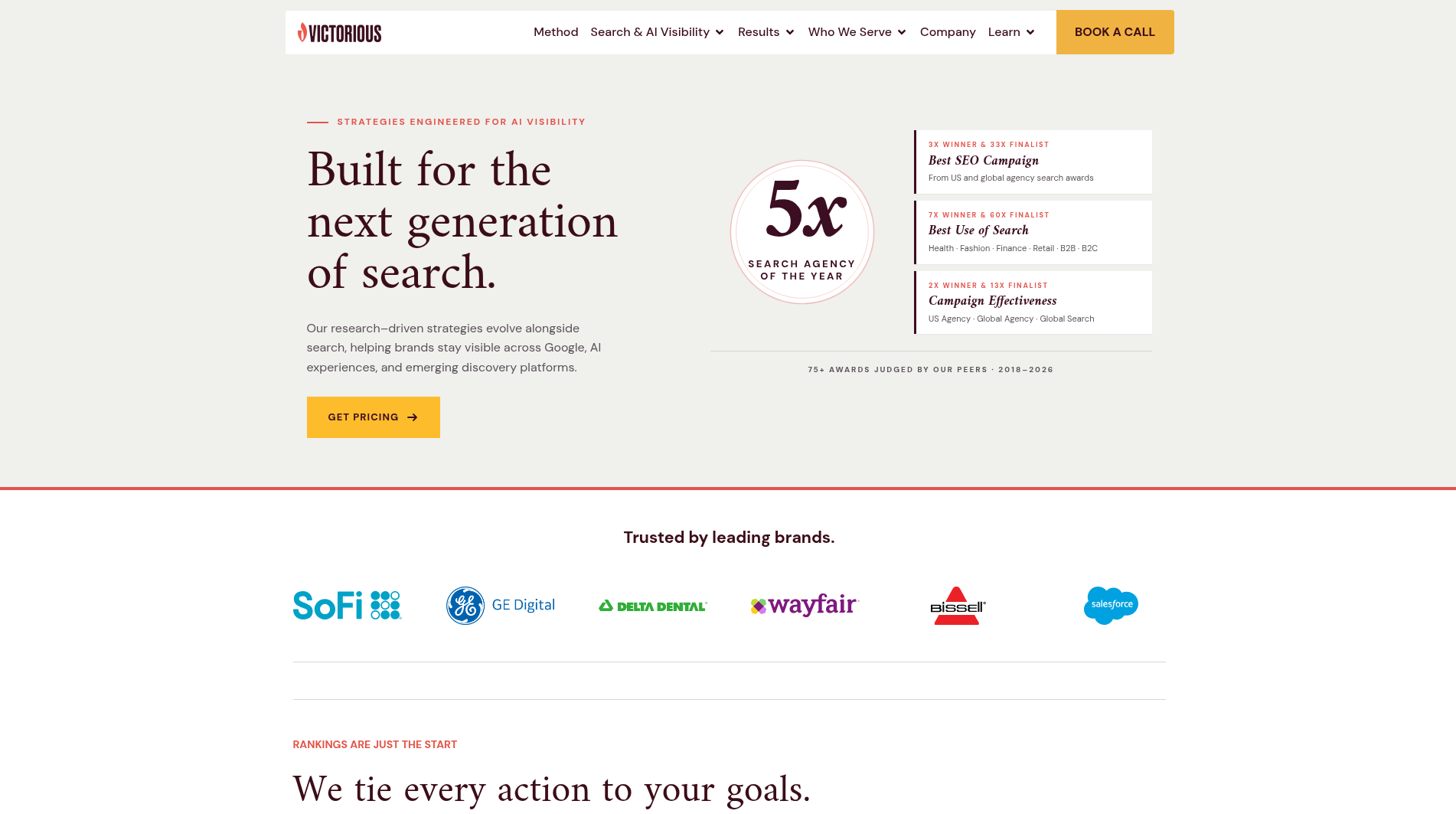 Screenshot of the Victorious homepage