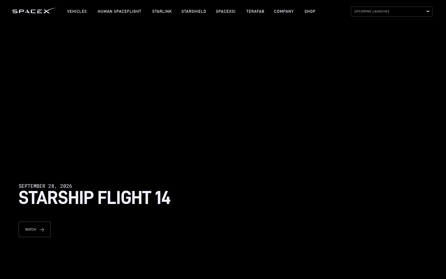 Screenshot of the SpaceX homepage