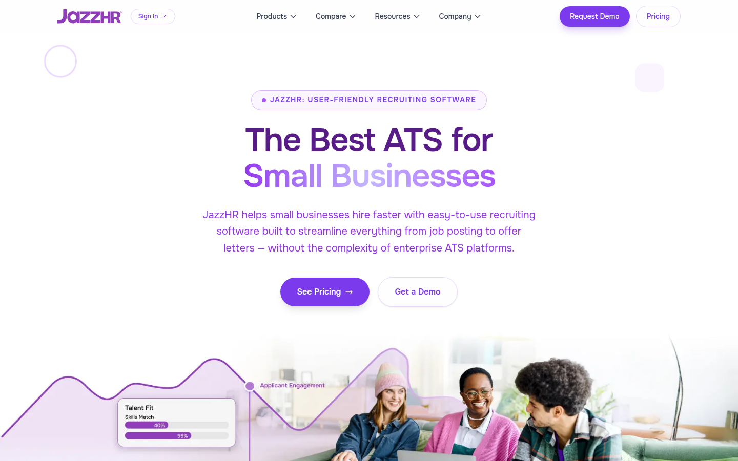 Screenshot of the JazzHR homepage