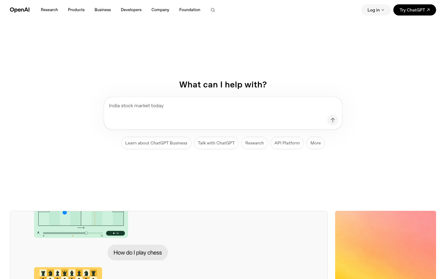 Screenshot of the OpenAI homepage
