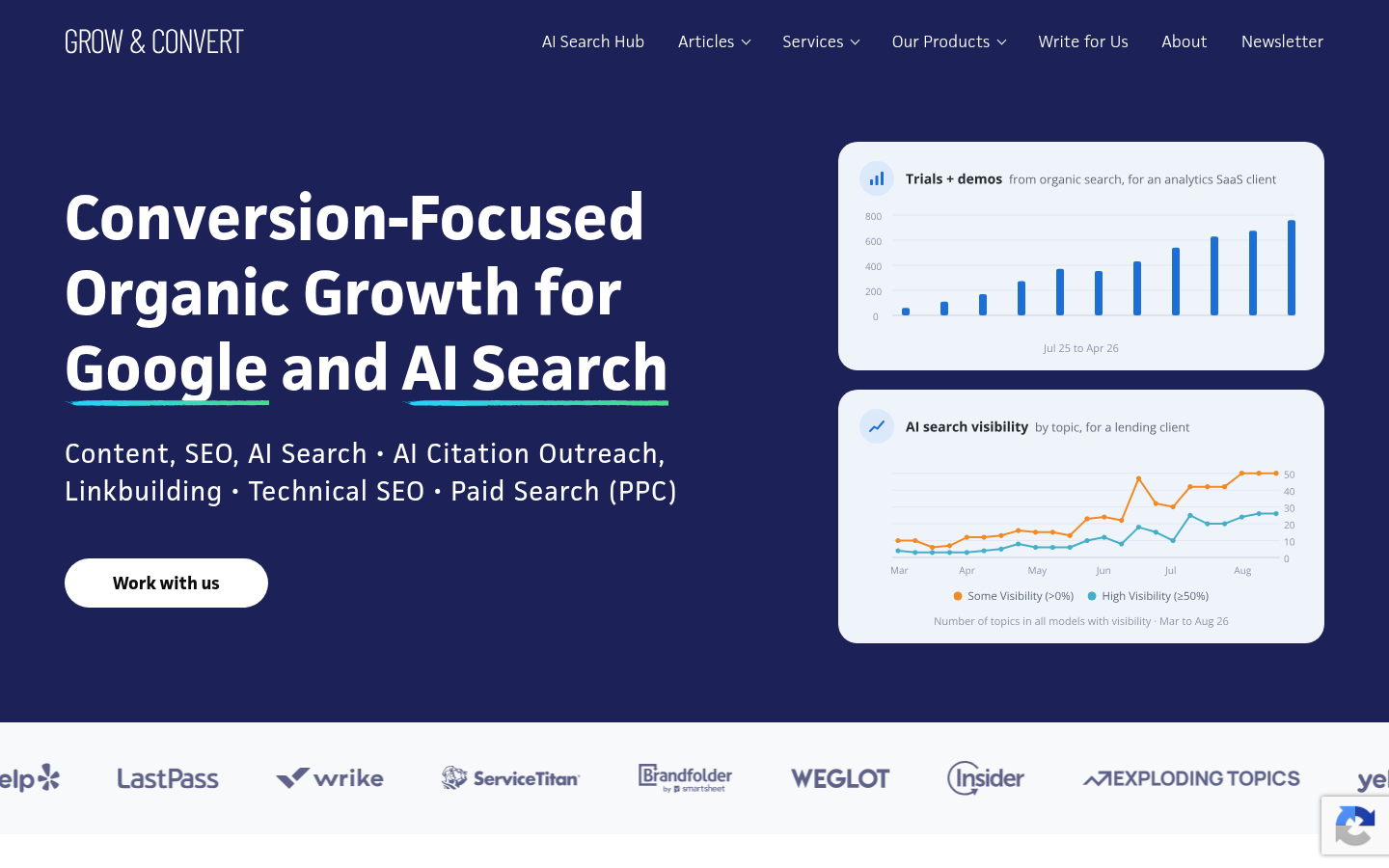 Screenshot of the Grow and Convert homepage