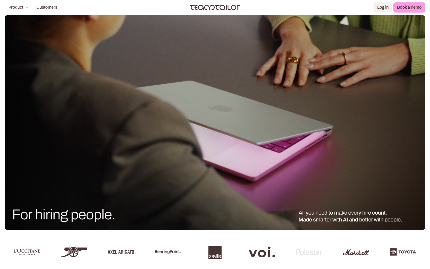 Screenshot of the Teamtailor homepage