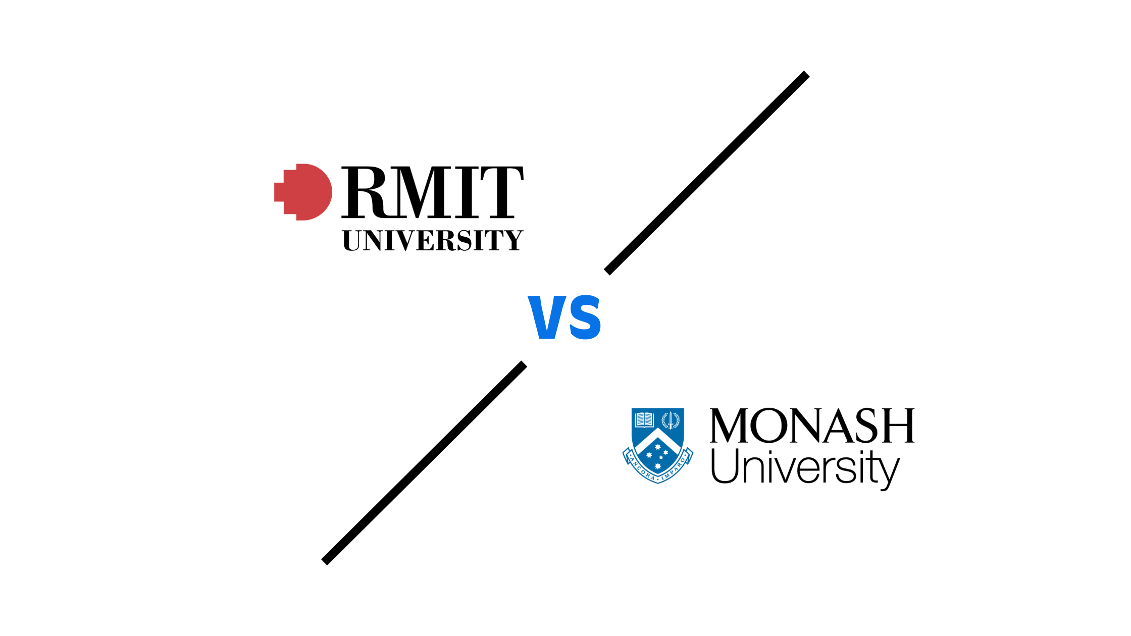 RMIT University logo Vs. Monash University logo in a white background.