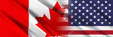 BANNER image - Article - Study in Canada vs USA - Key Differences and Benefits - Canadian and US flag overlap