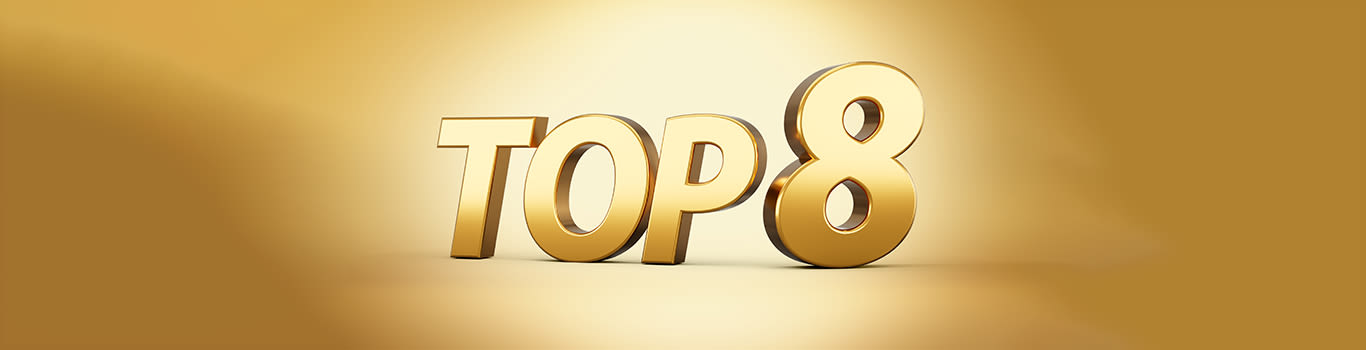3d Golden Shiny Top 8 Text Top Eight 3d Text Isolated On Golden Background