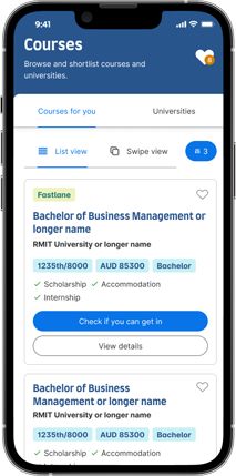 Browse & shortlist screen of the IDP Live App