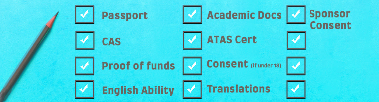 A check list with a pencil, on a blue background.