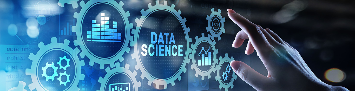 Big Data science analysis business technology concept on virtual screen. Blue on black